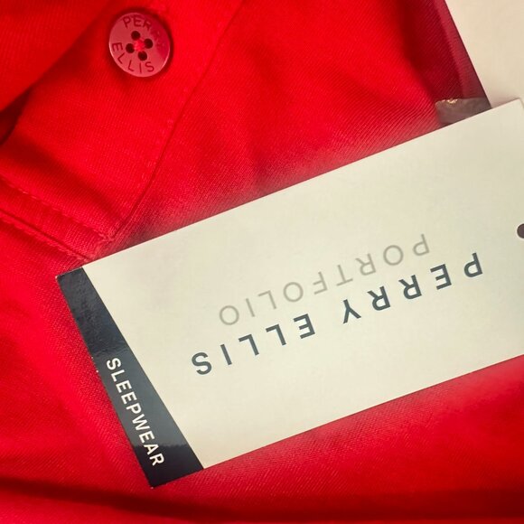 NEW! Perry Ellis Mens Henley PJ Shirt Long Sleeve Red Large Polyester $38 - Picture 7 of 11